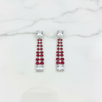 Silver AD Ruby Red Twin Column Drop Earrings - Studio Promotional Shot