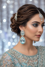 Silver AD Aqua Blue CZ Trapezoid Earrings - Bridal Lifestyle Editorial