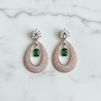 Rose Gold AD Diamond Pave Open Teardrop Hoop Earrings - Studio Promotional Shot