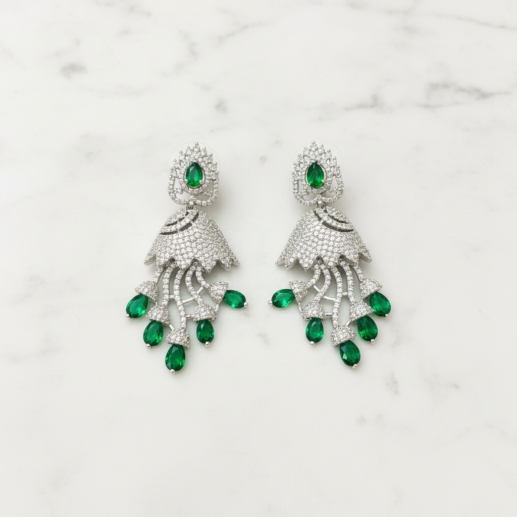 Silver AD Diamond CZ Parrot Earrings - Studio Promotional Shot