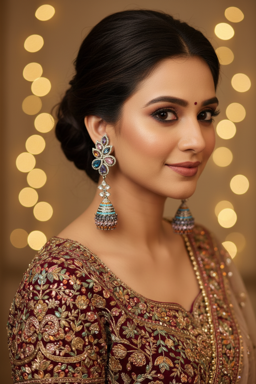 Multicolour CZ Lotus Jhumka Earrings – bridal lifestyle editorial