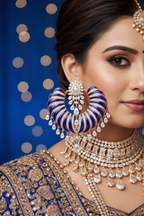 Rose Gold AD Royal Blue Enamel Peacock Feather Wing Earrings - Bridal Lifestyle Editorial