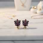 CZ Cat Face Bell Drop Earrings – luxury flat lay on marble