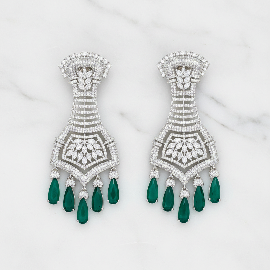Silver AD Grand Hourglass Chandelier Earrings - Studio Promotional Shot
