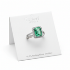 92.5 Sterling Silver Emerald-Cut Green Halo Ring studio product shot