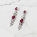 Silver AD Ruby Red CZ Teardrop & Diamond Chain Tassel Drop Earrings - Studio Promotional Shot