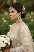 Silver AD Emerald Green CZ Bell Drop Earrings - Bridal Lifestyle Editorial