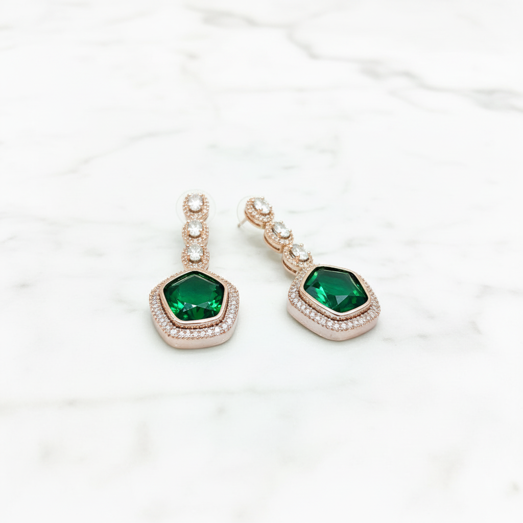 Emerald Royale AD Drop Earrings - white marble promotional shot