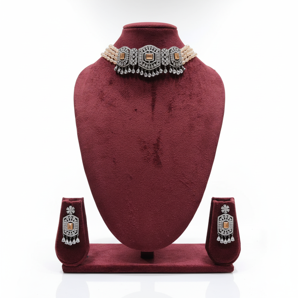 Champagne Topaz Pearl Choker Set - Studio Editorial