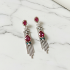 Rose Gold AD Ruby Red CZ Long Tassel Earrings - Studio Promotional Shot