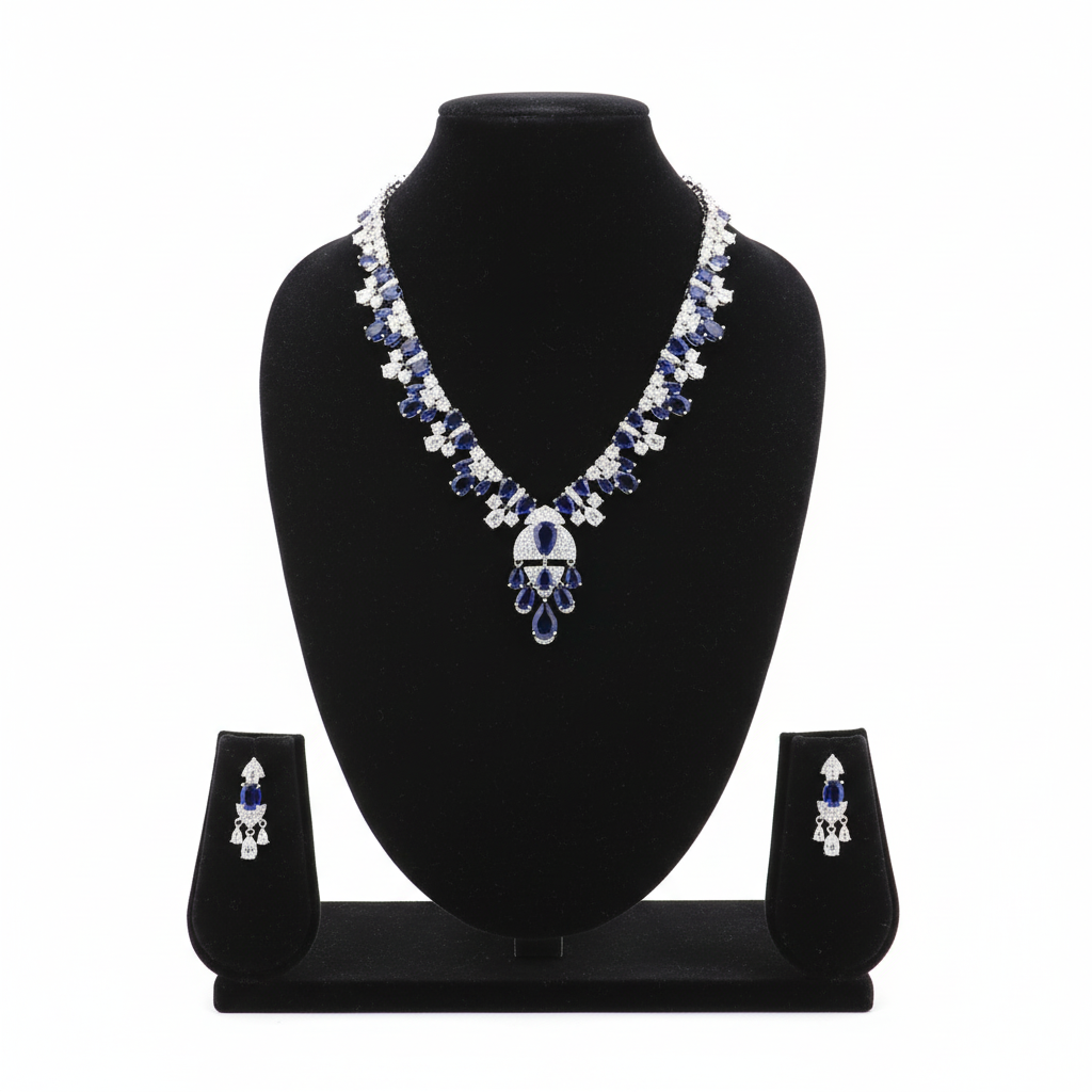 Royal Blue Sapphire AD Necklace Set - Studio Promotional Shot