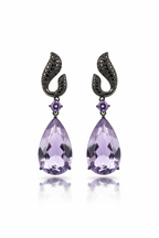 Violet Mist Wave Teardrop Drop Earrings – white background studio promotional image