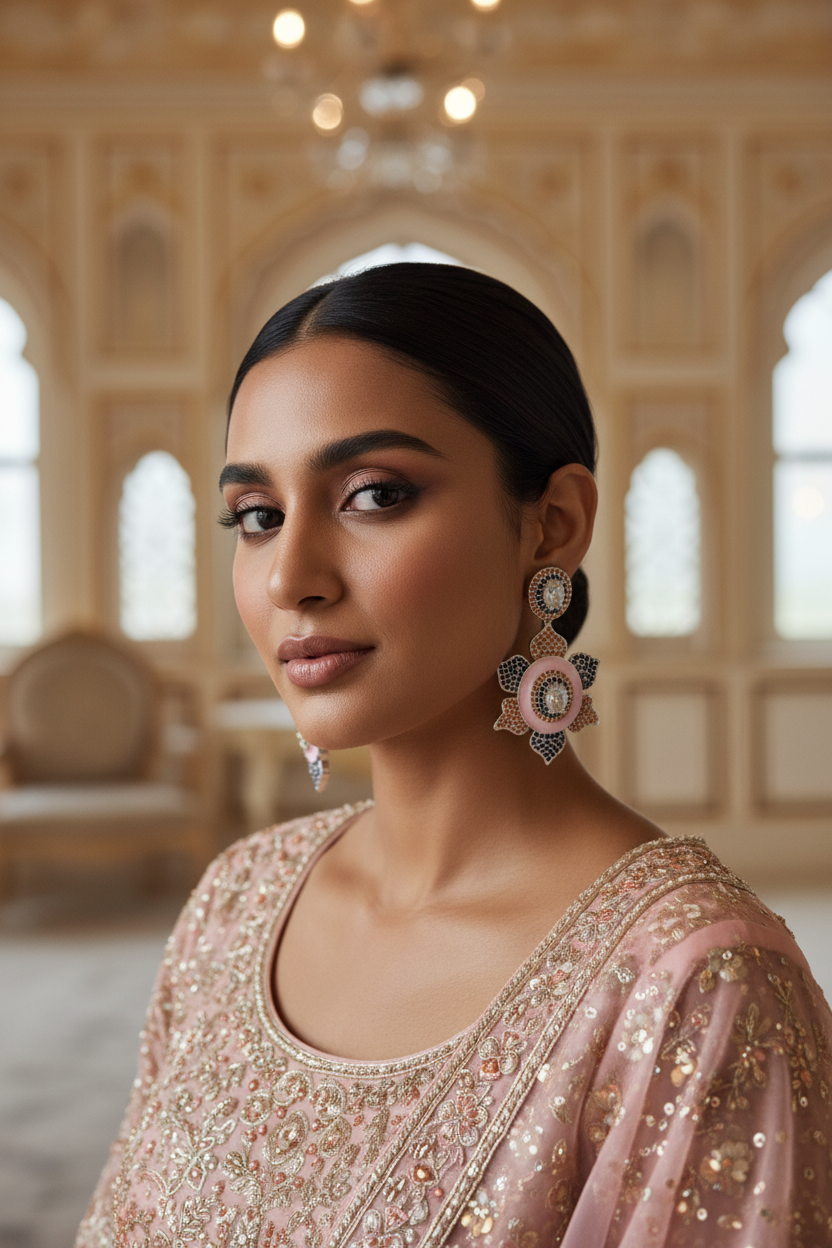Navy Blue Amber Pink Enamel Lotus Earrings – bridal lifestyle editorial
