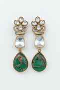 Polki Crown Copper Emerald Mosaic Drop Earrings – white background studio promotional image