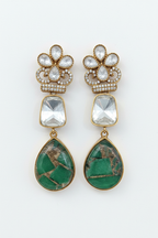 Polki Crown Copper Emerald Mosaic Drop Earrings – white background studio promotional image