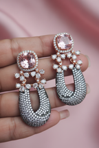 Blush Pink Morganite Horseshoe Drop Earrings - editorial lifestyle shot
