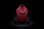 Sapphire blue AD double-row fringe necklace set promotional banner on black background