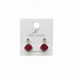 92.5 Sterling Silver Ruby Red Cushion Drop Earrings studio promotional shot