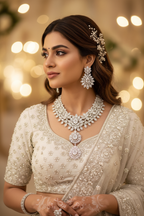 Floral AD Diamond Necklace Set - Bridal Lifestyle Editorial