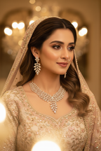 Rose Gold Wheat Leaf AD Necklace Set - Bridal Lifestyle Editorial