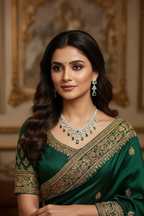 Bridal lifestyle — model wearing emerald and diamond AD fringe necklace set