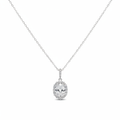 White CZ Oval Halo Chain Pendant - Studio White Background