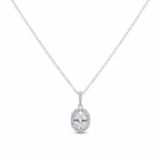 White CZ Oval Halo Chain Pendant - Studio White Background