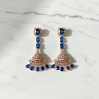 Rose Gold AD Sapphire Blue CZ Jhumka Drop Earrings - Studio Promotional Shot