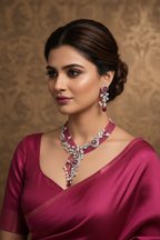 Bridal lifestyle — model wearing ruby pink bead AD floral vine Y-necklace set