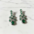 Silver AD Emerald Green CZ Three-Tier Chandelier Drop Earrings - Studio Promotional Shot
