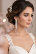 Rose Gold AD Diamond CZ Herringbone Spine Drop Earrings - Bridal Lifestyle Editorial