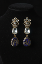 Polki Crown Lapis Mosaic Drop Earrings – dark velvet luxury editorial promotional image