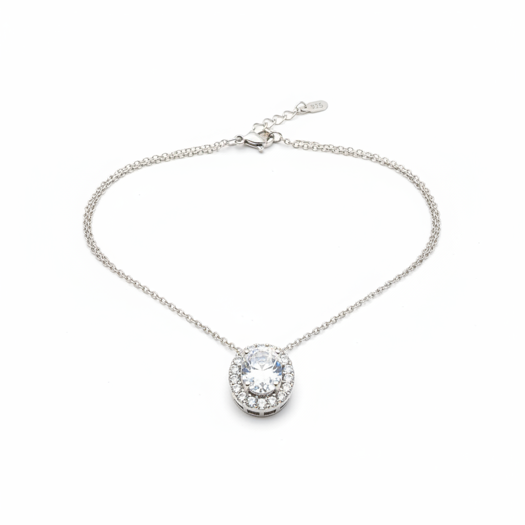 Studio white background product shot – Diamond Halo Cushion Pendant Necklace