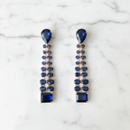 Rose Gold AD Sapphire Blue CZ Ladder Drop Earrings - Studio Promotional Shot