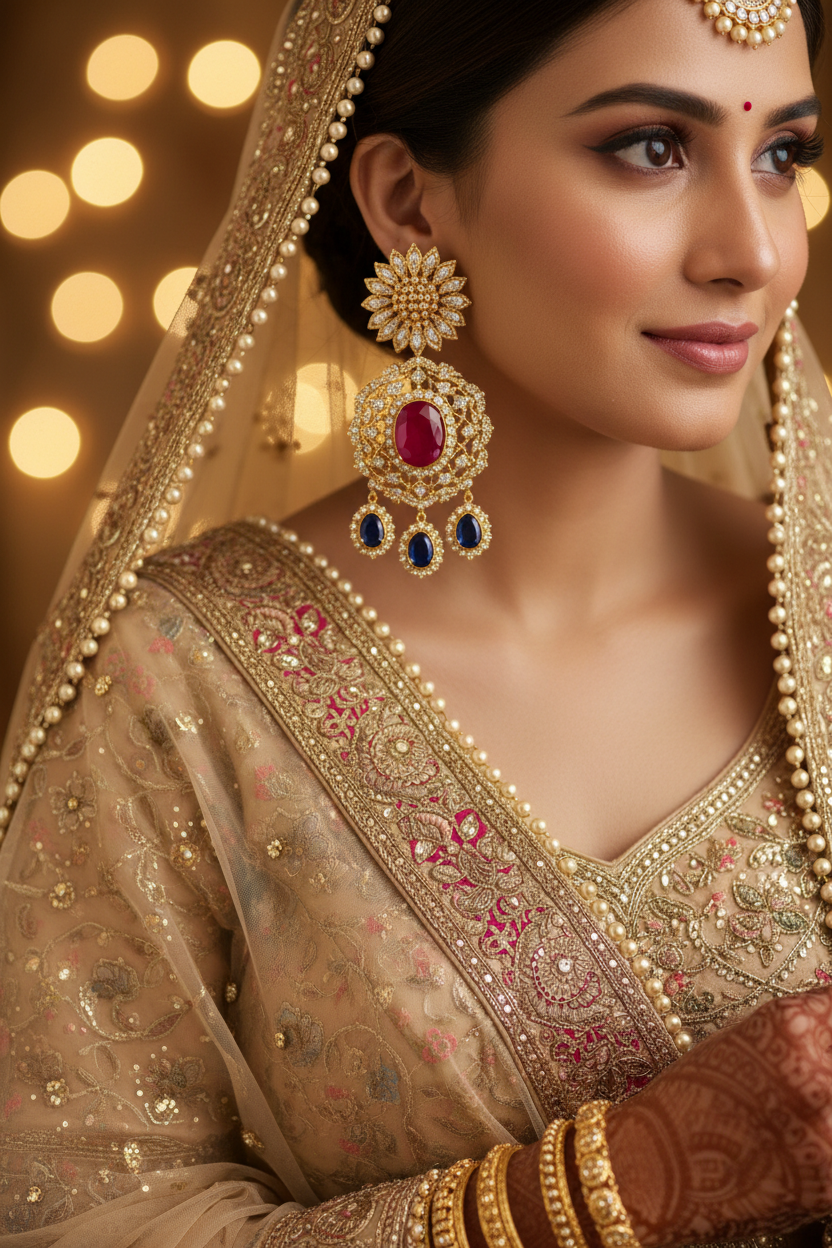 Gold AD Ruby Red CZ Oval Earrings - Bridal Lifestyle Editorial