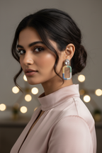 Rainbow CZ Open Rectangle Earrings – lifestyle editorial fashion look
