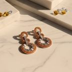 Orange Citrine CZ Double Circle Earrings – luxury flat lay on marble