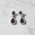 Amethyst Purple White CZ Double Teardrop Earrings – luxury flat lay on marble