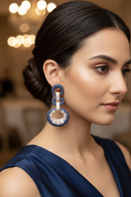 Navy Blue CZ Figure-8 Infinity Earrings – lifestyle editorial evening look