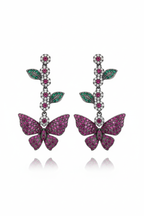Pink Butterfly Garden Drop Earrings – white background studio promotional image