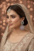 Oxidised Silver Victorian AD Blush Pink CZ Flower Disc Drop Earrings - Bridal Lifestyle Editorial