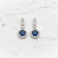 Oxidised Silver AD Navy Blue Pentagon CZ Drop Earrings - Studio Promotional Shot