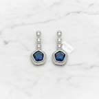 Oxidised Silver AD Navy Blue Pentagon CZ Drop Earrings - Studio Promotional Shot