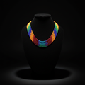Rainbow seed bead necklace on dark velvet studio display