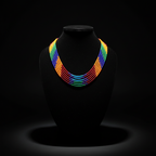 Rainbow seed bead necklace on dark velvet studio display