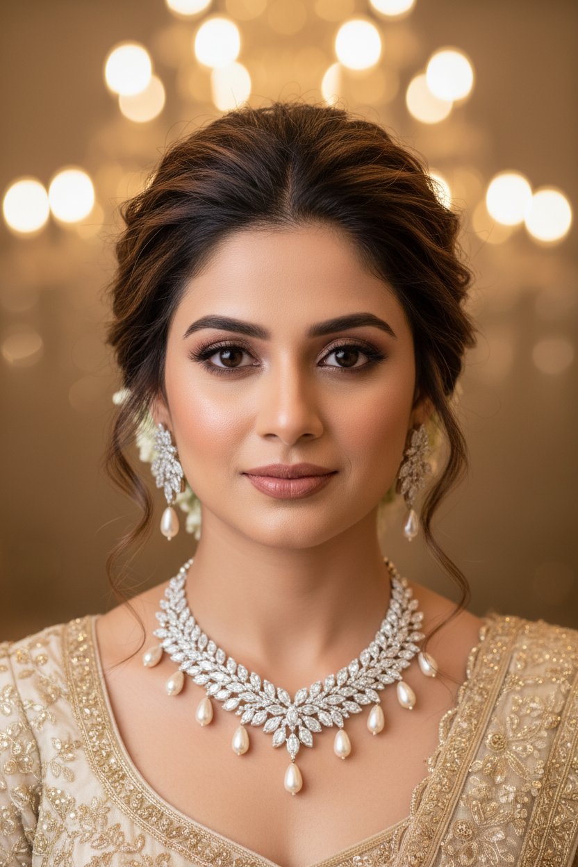 Pearl Drop AD Diamond Necklace Set - Bridal Lifestyle Editorial