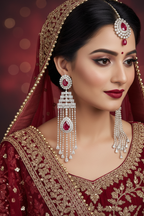 Silver AD Ruby Red CZ Teardrop & Diamond Chain Tassel Drop Earrings - Bridal Lifestyle Editorial