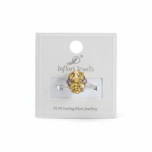 92.5 Sterling Silver Citrine Yellow Cluster Ring studio product shot