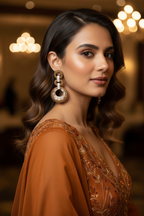 Amber Citrine CZ Double Circle Earrings – lifestyle editorial evening look