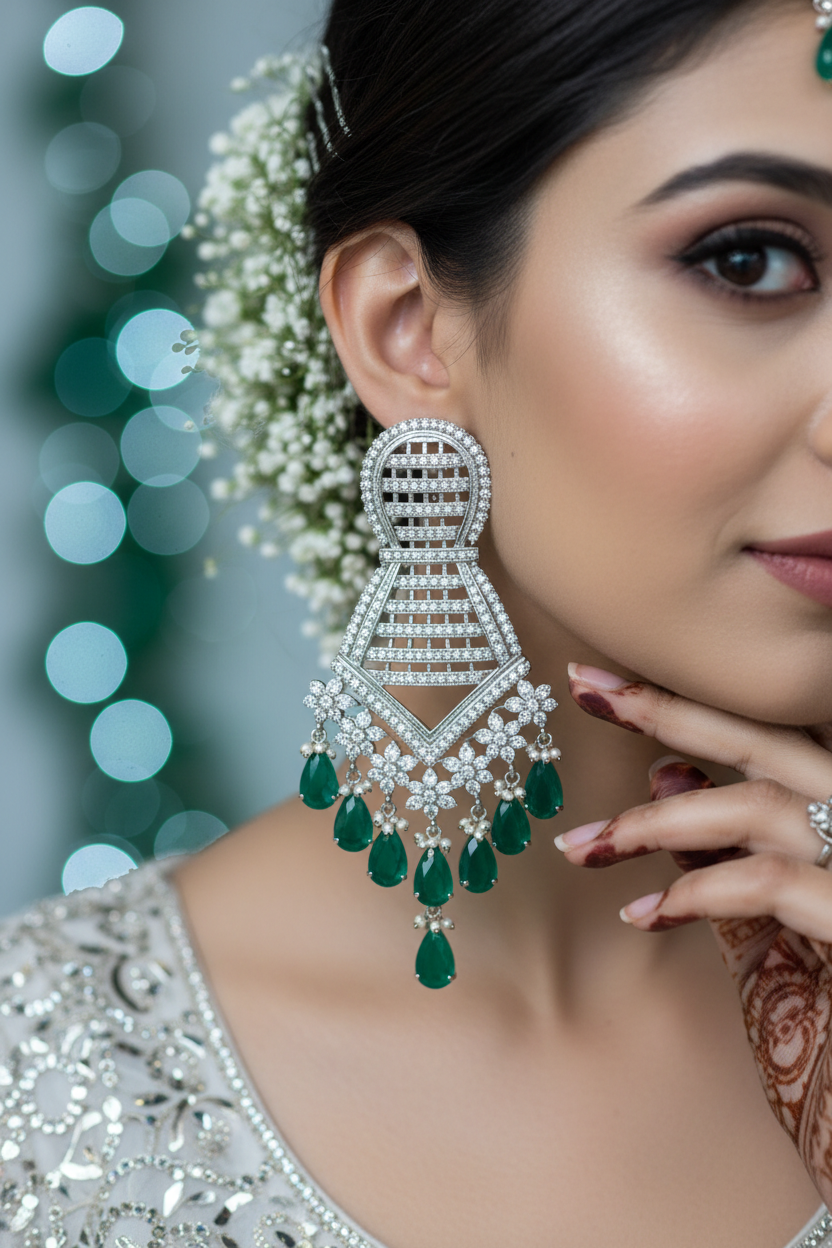 Silver AD Grand Hourglass Chandelier Earrings - Bridal Lifestyle Editorial
